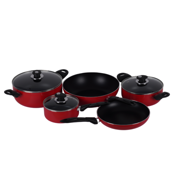 Cookline Pressed Aluminum Nonstick Cookware Set – 15 PCS – Red Shiny Exterior with Induction Bottom - Image 3