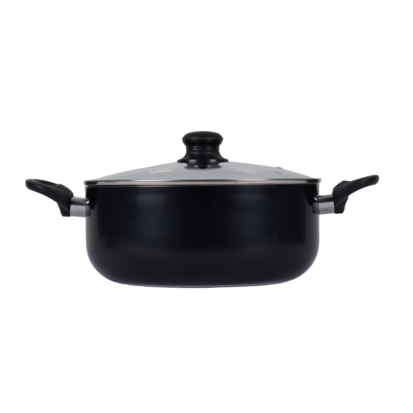 Cookline Pressed Aluminum Nonstick Casserole with Glass Lid and Induction Bottom – 24cm, 26cm, 28cm, 30cm – Black with Shiny Finish - Image 3