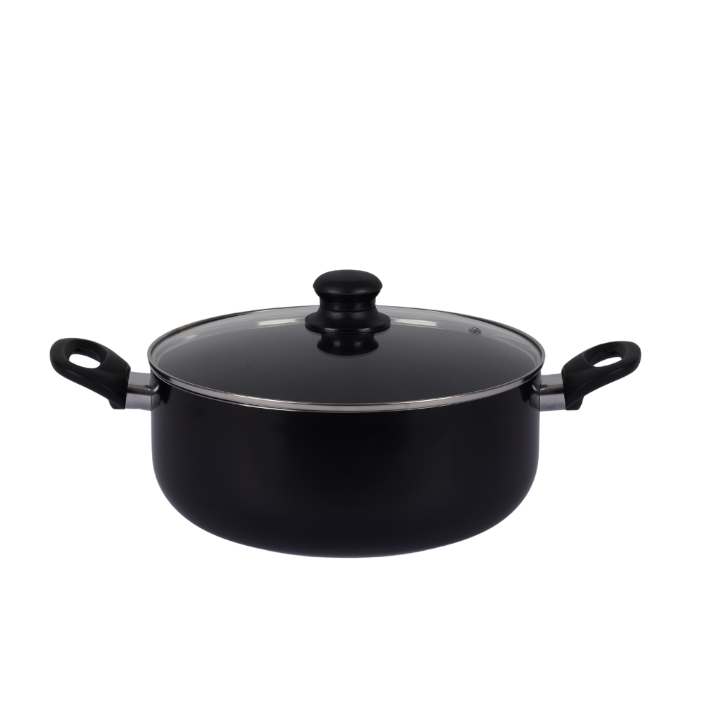 Cookline Pressed Aluminum Nonstick Casserole with Glass Lid and Induction Bottom – 24cm, 26cm, 28cm, 30cm – Black with Shiny Finish