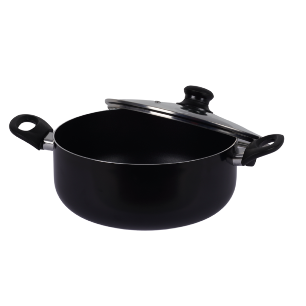 Cookline Pressed Aluminum Nonstick Casserole with Glass Lid and Induction Bottom – 24cm, 26cm, 28cm, 30cm – Black with Shiny Finish - Image 2