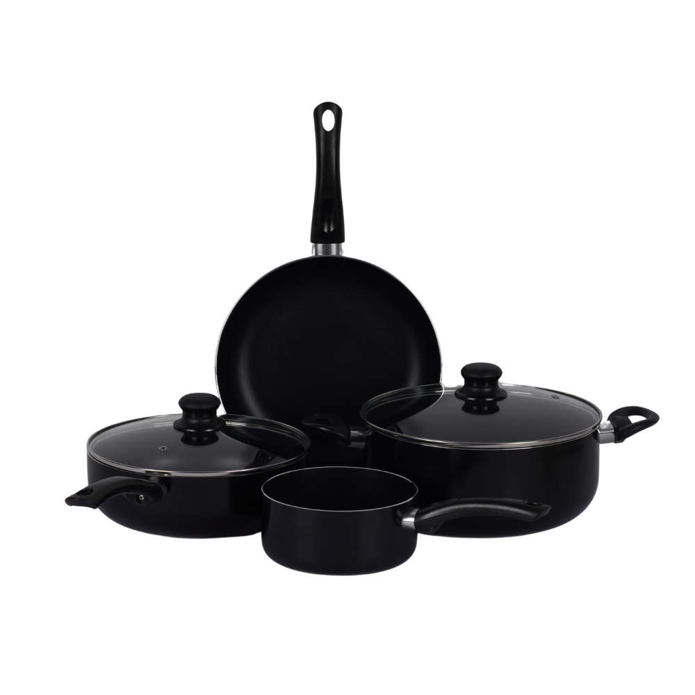 Cookline Pressed Aluminum Nonstick Cookware Set – 8 PCS – Black with Shiny Finish & Induction Bottom