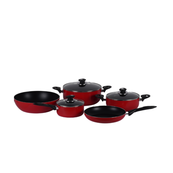 Cookline Pressed Aluminum Nonstick Cookware Set – 15 PCS – Red Shiny Exterior with Induction Bottom - Image 2